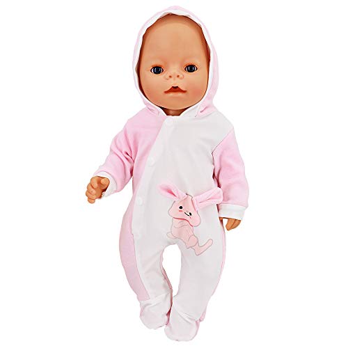 ZWOOS Ropa para Muñecos bebé, Pijama con Capucha para Muñecas 35-43 cm (Conejo Rosa)