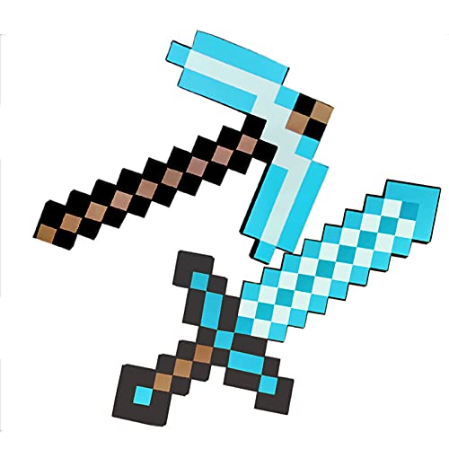 ZWWZ Espada de Juguete para Niños,Espada de Diamante,Pico,Hacha de píxeles,Pala de píxeles,metralleta,Pistola de píxeles,Escudo de Minecraft,Juguete De Batalla De Tamaño Natural (8 Combinaciones)