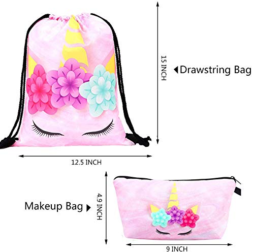 10 Paquete Lindo Unicornio Mochila con cordón/Maquillaje/PU Monedero Bolsos de Embrague/Collar de Cadena de aleación/Unicornios para el Cabello para niñas (Style 3)