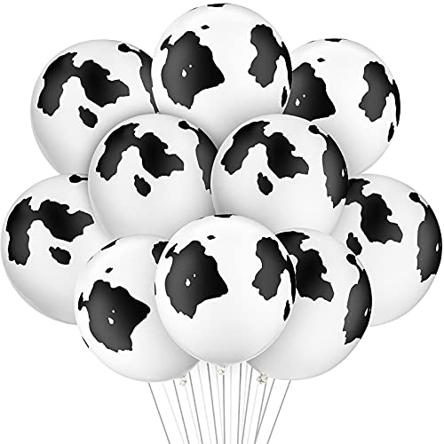 10 Piezas Globos de Látex de Vaca en Blanco y Negro Prop Globos de Vaca con Estampado Divertido para Fiesta de Tema de Animal Suministros de Fiesta Cumpleaños de Niños, 12 Pulgadas