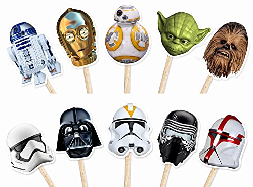 10 púas para cupcakes de Star Wars Heroes & Villains – biodegradables – Accesorios para mesa de fiesta