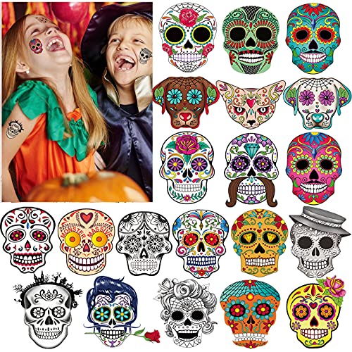 100x halloween Tatuajes Temporales Para Niños Niñas, halloween mascarada Día de los Muertos esqueleto cráneo tatuajes adhesivos para adultos niños infantiles Fiesta de Halloween regalo Bolsas Relleno