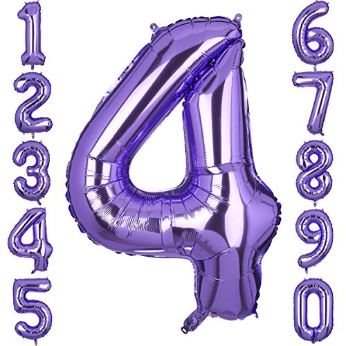 101 CM Grande Morado Número 4 Foil Globo Mylar Gigante Niña Helio Globos Suministros de Decoración de Fiesta de Cumpleaños Bebé