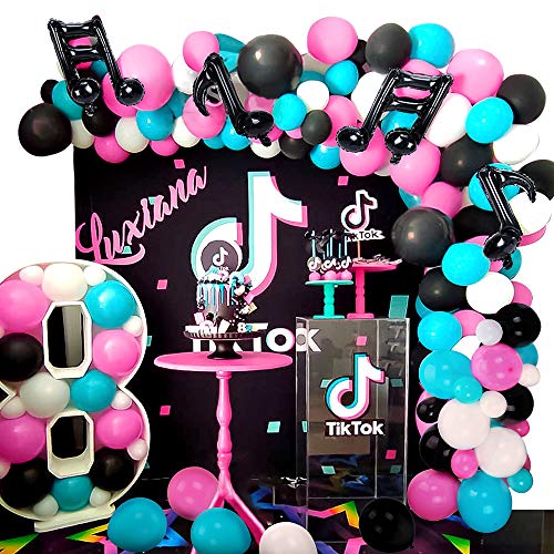 113 Pieza TIK ToK Globos Guirnalda Arco Kit Fiestas de Cumpleaños Decoracion Látex Globos Música Nota Globos Helio para Niñas Celebraciones Musical Cumpleaños 4 5 6 7 8 -12 Años