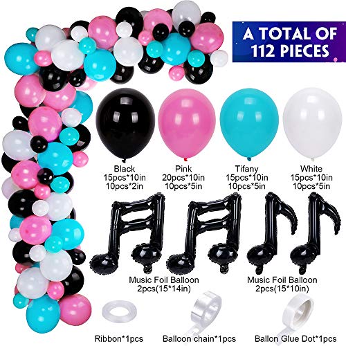 113 Pieza TIK ToK Globos Guirnalda Arco Kit Fiestas de Cumpleaños Decoracion Látex Globos Música Nota Globos Helio para Niñas Celebraciones Musical Cumpleaños 4 5 6 7 8 -12 Años