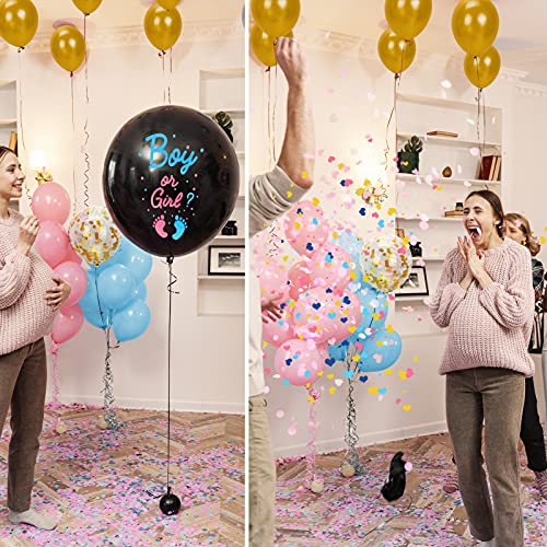 114PCS Gender Reveal Party Decoraciones de Bebé Revelación de Género para Niña Niñod con Rosa Azul Globo Guirnalda Confeti Cortina 36‘’ Boy or Girl Globo para Baby Shower Fiesta de Cumpleaños