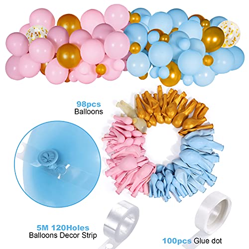 114PCS Gender Reveal Party Decoraciones de Bebé Revelación de Género para Niña Niñod con Rosa Azul Globo Guirnalda Confeti Cortina 36‘’ Boy or Girl Globo para Baby Shower Fiesta de Cumpleaños