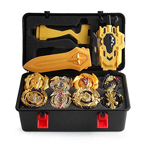 12 Pcs Peonzas Juguetes Conjunto, con Estuche Portátil, Gyro Spinner con 2 Burst Turbo Launcher Set, Cumpleaños, Navidad Regalo, Regalo de año Nuevo para los Niños, Dorado