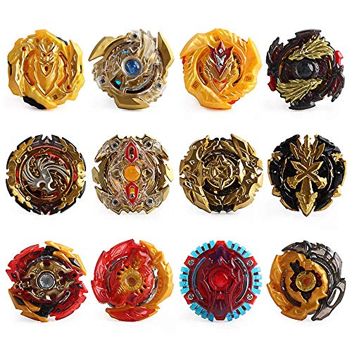 12 Pcs Peonzas Juguetes Conjunto, con Estuche Portátil, Gyro Spinner con 2 Burst Turbo Launcher Set, Cumpleaños, Navidad Regalo, Regalo de año Nuevo para los Niños, Dorado