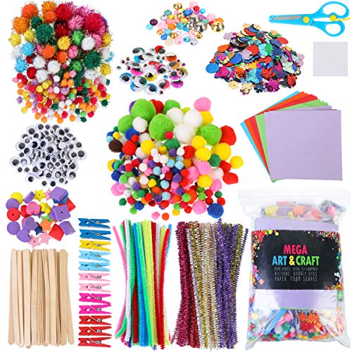 1200 Pcs Kit de Manualidades para Niños,Pipe Cleaners Crafts Set,Pompones Ojos Manualidades,Juego Creativo Regalo para Craft,Limpiadores de Pipa Chenilla y Pompoms,Suministros de Artes y Manualidades