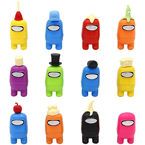 12pcs Among Us Merch Figurine, Mini Cute Figuras de juego Colección Juguetes Muñecas extraíbles Adornos Cumpleaños para fanáticos de los juegos Niños Adultos (12 estilos)