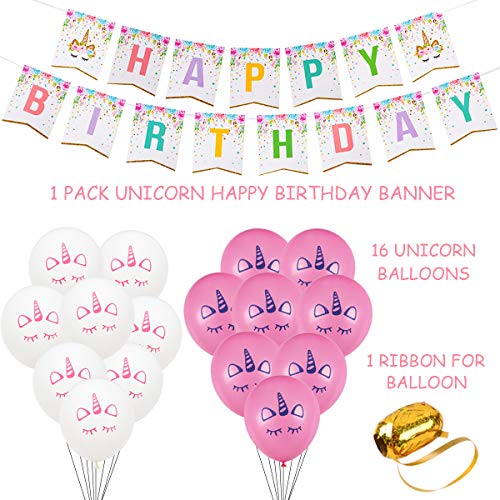 16 Invitados Kit Cumpleaños Unicornio Niña Platos Desechables Vasos Pajitas Servilletas Mantel Diadema Unicornio Guirnalda Feliz Cumpleaños Globos Fiestas Infantiles Decoracion Cumpleaños Unicornio