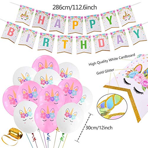 176 pzas Kit Cumpleaños Unicornio para niñas Platos Desechables Vasos Pajitas Servilletas Mantel Gorro Bolsas Guirnalda Fondo Fotografía Globos Fiesta Decoración Cumpleaños Unicornio 16 Invitados