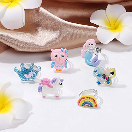 18 Piezas Pulseras y Anillos para Niña Joyas Niña Unicornio Sirena Corona Mariposa Pulseras Anillos Ajustables Princesa Joyería Regalo de Fiesta de Cumpleaños para Chica