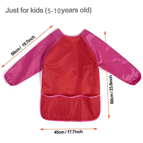 2 Piezas Delantal Infantil Pintura, Bata Impermeable Niño, Blusón Babero con Bolsillos De Manga 3 Larga para 5-10 Niños Dibujar de Arte Escolar, Azul & Rojo (Medio)