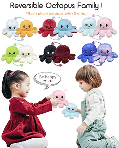 2 Piezas Octopus Reversible Peluches, TIK Tok Pulpo Doble Cara Flip Lindo Muñeca Niños Familiares Amigos Pequeño (Rosa/Azul + Colorido Rosa/Colorido Azul)