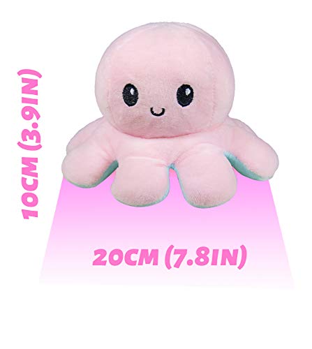 2 Piezas Octopus Reversible Peluches, TIK Tok Pulpo Doble Cara Flip Lindo Muñeca Niños Familiares Amigos Pequeño (Rosa/Azul + Colorido Rosa/Colorido Azul)