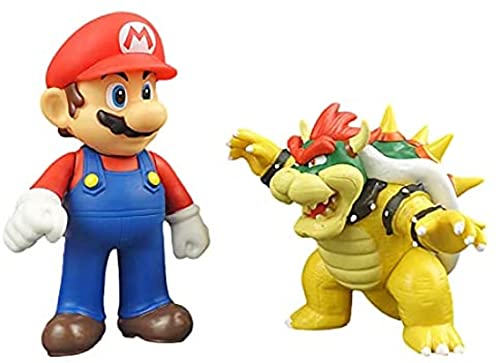 2 Piezas Super Mario Juguetes PVC Figuras De Acción Luigi Bowser Yoshi Modelo De Decoración De Coche Muñeca Azul Navidad Regalos para Niños 8Cm-12Cm