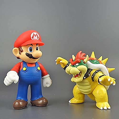 2 Piezas Super Mario Juguetes PVC Figuras De Acción Luigi Bowser Yoshi Modelo De Decoración De Coche Muñeca Azul Navidad Regalos para Niños 8Cm-12Cm