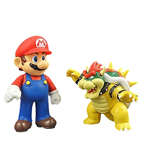 2 Piezas Super Mario Juguetes PVC Figuras De Acción Luigi Bowser Yoshi Modelo De Decoración De Coche Muñeca Azul Navidad Regalos para Niños 8Cm-12Cm