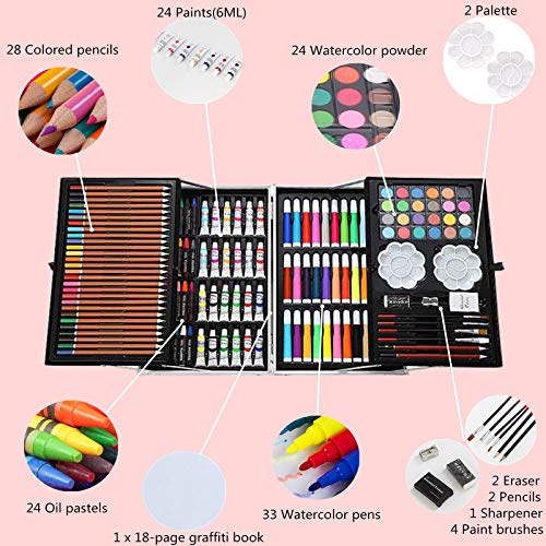 200pcs Conjunto de Dibujo de Arte, Creatividad Herramientas de Pintura Incluye Crayones de Cera, Acuarelas, Lápices de Colores, Pasteles, Regalos para Niños, Estudiantes, Principiantes y Artistas#2