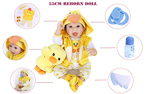 22 Pulgadas 55 Cm Muñecas Reborn Suave Silicona Vinyl Realista Bebé Reborn Niño Reborn Toddlers Regalo Juguetes Reborn Dolls Viene con un Gran Peluche de Pato Amarillo.