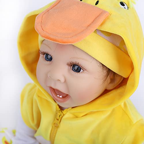 22 Pulgadas 55 Cm Muñecas Reborn Suave Silicona Vinyl Realista Bebé Reborn Niño Reborn Toddlers Regalo Juguetes Reborn Dolls Viene con un Gran Peluche de Pato Amarillo.