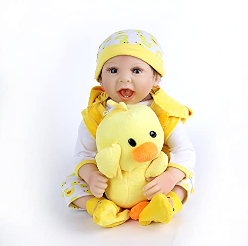 22 Pulgadas 55 Cm Muñecas Reborn Suave Silicona Vinyl Realista Bebé Reborn Niño Reborn Toddlers Regalo Juguetes Reborn Dolls Viene con un Gran Peluche de Pato Amarillo.