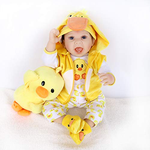 22 Pulgadas 55 Cm Muñecas Reborn Suave Silicona Vinyl Realista Bebé Reborn Niño Reborn Toddlers Regalo Juguetes Reborn Dolls Viene con un Gran Peluche de Pato Amarillo.