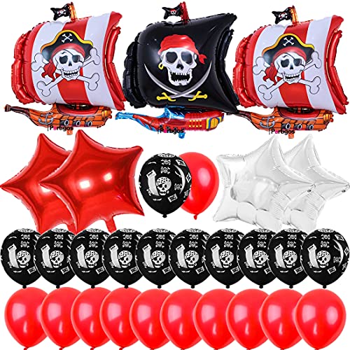 27 Piezas Exquisitos Globos Con Motivo Pirata, Decoración Para Fiestas de Niños,Globos Piratas, Doyomtoy Diseño de Niño Pirata, Globo de Halloween,Globos de Papel de Barco Pirata, Globos de Calavera