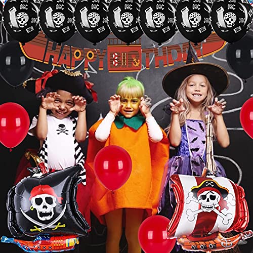 27 Piezas Exquisitos Globos Con Motivo Pirata, Decoración Para Fiestas de Niños,Globos Piratas, Doyomtoy Diseño de Niño Pirata, Globo de Halloween,Globos de Papel de Barco Pirata, Globos de Calavera