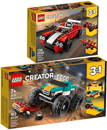 3-in-1 Juego de 2 cochecitos deportivos Lego® Creator 31100 31101 + Monster Camión