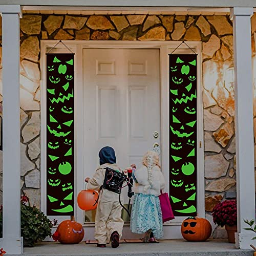 31x180cm Banners De Pareado Luminoso De Halloween Decoraciones De Pancartas De Esqueleto De La Puerta Principal De Halloween - Carteles De Carteles De Porche De Cabeza De Fantasma Pancartas Colgantes