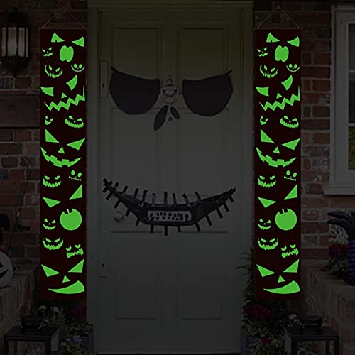 31x180cm Banners De Pareado Luminoso De Halloween Decoraciones De Pancartas De Esqueleto De La Puerta Principal De Halloween - Carteles De Carteles De Porche De Cabeza De Fantasma Pancartas Colgantes