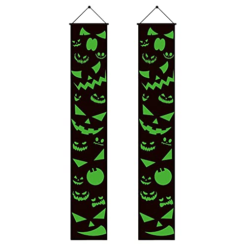 31x180cm Banners De Pareado Luminoso De Halloween Decoraciones De Pancartas De Esqueleto De La Puerta Principal De Halloween - Carteles De Carteles De Porche De Cabeza De Fantasma Pancartas Colgantes