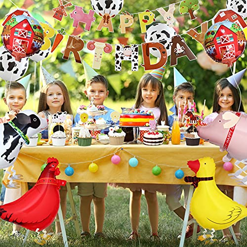 35 Piezas Set de Fiesta de Cumpleaños de Animal de Granja, Bandera Telón de Fondo de Granero de Animales de Granja Globos de Caminar de Animal Granja Topper de Magdalena Decoración de Fiesta