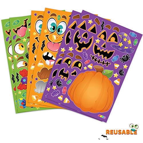 36 Hojas de Pegatinas de Calabaza Halloween Hacer Su Mezcla de Personajes Propios y Combinar Hojas de Pegatinas con 3 Expresiones Faciales Diferentes Artesanía infantil