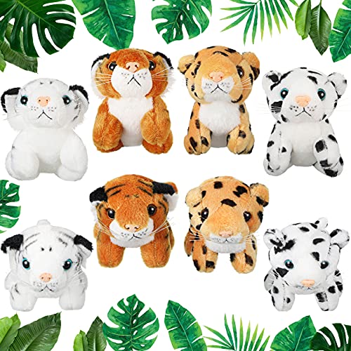 4 Mini Animales Salvajes de Peluche Juguetes de Peluche de Animales de Selva de 4 Pulgadas, Decoración Colgante Linda de Felpa de Tigre Leopardo para Favores de Fiesta Cumpleaños, 4 Diseños