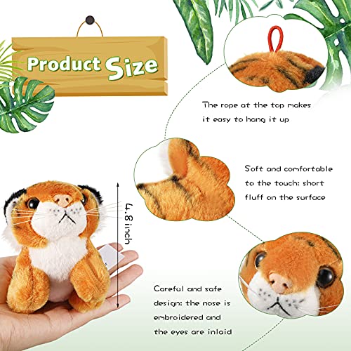 4 Mini Animales Salvajes de Peluche Juguetes de Peluche de Animales de Selva de 4 Pulgadas, Decoración Colgante Linda de Felpa de Tigre Leopardo para Favores de Fiesta Cumpleaños, 4 Diseños