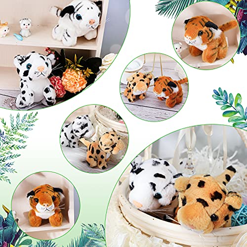 4 Mini Animales Salvajes de Peluche Juguetes de Peluche de Animales de Selva de 4 Pulgadas, Decoración Colgante Linda de Felpa de Tigre Leopardo para Favores de Fiesta Cumpleaños, 4 Diseños