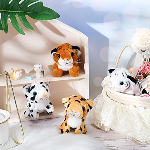 4 Mini Animales Salvajes de Peluche Juguetes de Peluche de Animales de Selva de 4 Pulgadas, Decoración Colgante Linda de Felpa de Tigre Leopardo para Favores de Fiesta Cumpleaños, 4 Diseños