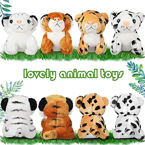 4 Mini Animales Salvajes de Peluche Juguetes de Peluche de Animales de Selva de 4 Pulgadas, Decoración Colgante Linda de Felpa de Tigre Leopardo para Favores de Fiesta Cumpleaños, 4 Diseños