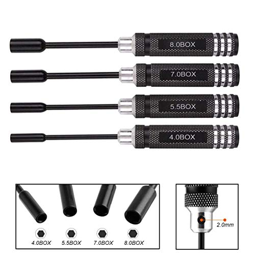 4pcs Hex Socket Nut Driver Set, 4.0MM, 5.5MM, 7.0MM, 8.0MM Partes para automóviles RC Adaptador de Aviones Modelo para Herramientas eléctricas