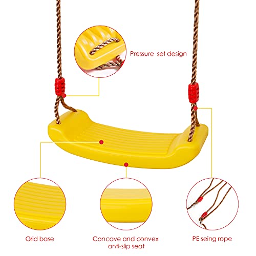 4YANG Asiento de Columpio para Niños, Columpio para Sentarse a Bordo con Cuerda Ajustable, Asiento de Suspensión Desmontable, Accesorios de Equipos de Entretenimiento en Interiores y Exteriores