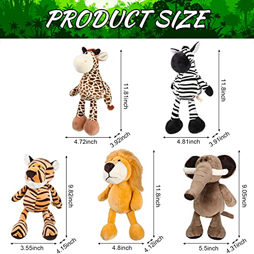 5 Animales de Peluche Set de Juguete de Animal de Selva Incluye Animales Salvajes de Leones Tigres Elefantes Cebras y Jirafas Juguete de Animal de Safari Realistas Suaves para Niños Adultos