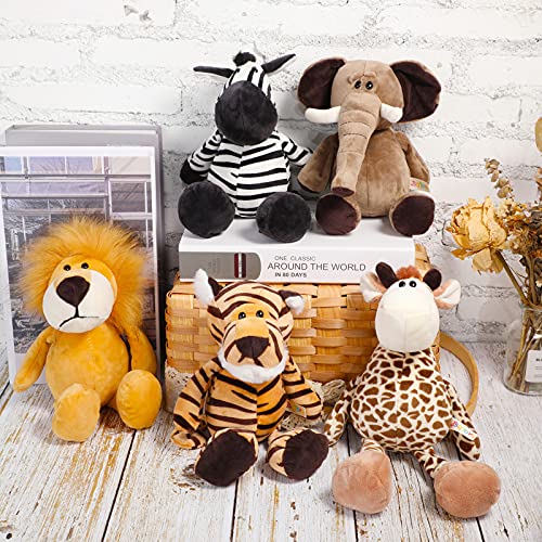 5 Animales de Peluche Set de Juguete de Animal de Selva Incluye Animales Salvajes de Leones Tigres Elefantes Cebras y Jirafas Juguete de Animal de Safari Realistas Suaves para Niños Adultos