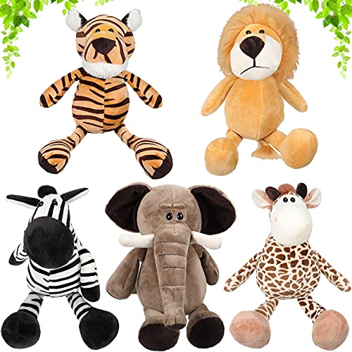 5 Animales de Peluche Set de Juguete de Animal de Selva Incluye Animales Salvajes de Leones Tigres Elefantes Cebras y Jirafas Juguete de Animal de Safari Realistas Suaves para Niños Adultos