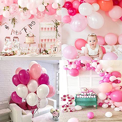 50 piezas Globos de Látex Globos de Confeti Rosas y Blancos Globos de Helio para Bodas, Baby Shower, Fiestas, Navidad, Ceremonia, Cumpleaños y Bautizo