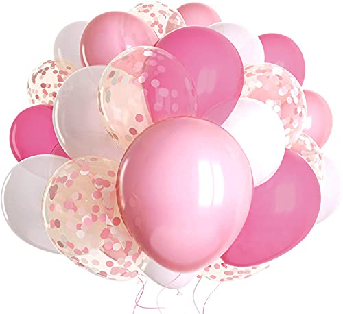 50 piezas Globos de Látex Globos de Confeti Rosas y Blancos Globos de Helio para Bodas, Baby Shower, Fiestas, Navidad, Ceremonia, Cumpleaños y Bautizo