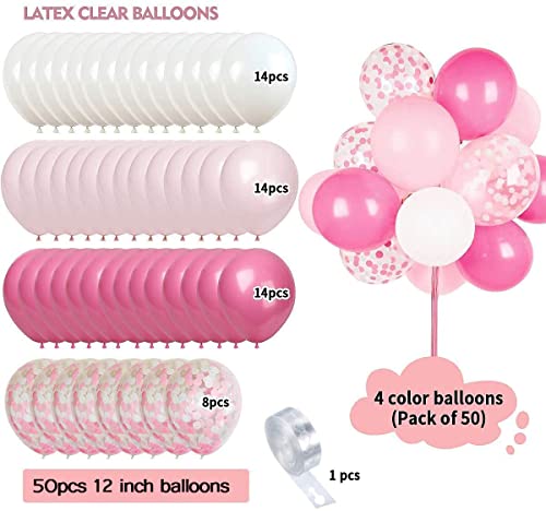 50 piezas Globos de Látex Globos de Confeti Rosas y Blancos Globos de Helio para Bodas, Baby Shower, Fiestas, Navidad, Ceremonia, Cumpleaños y Bautizo